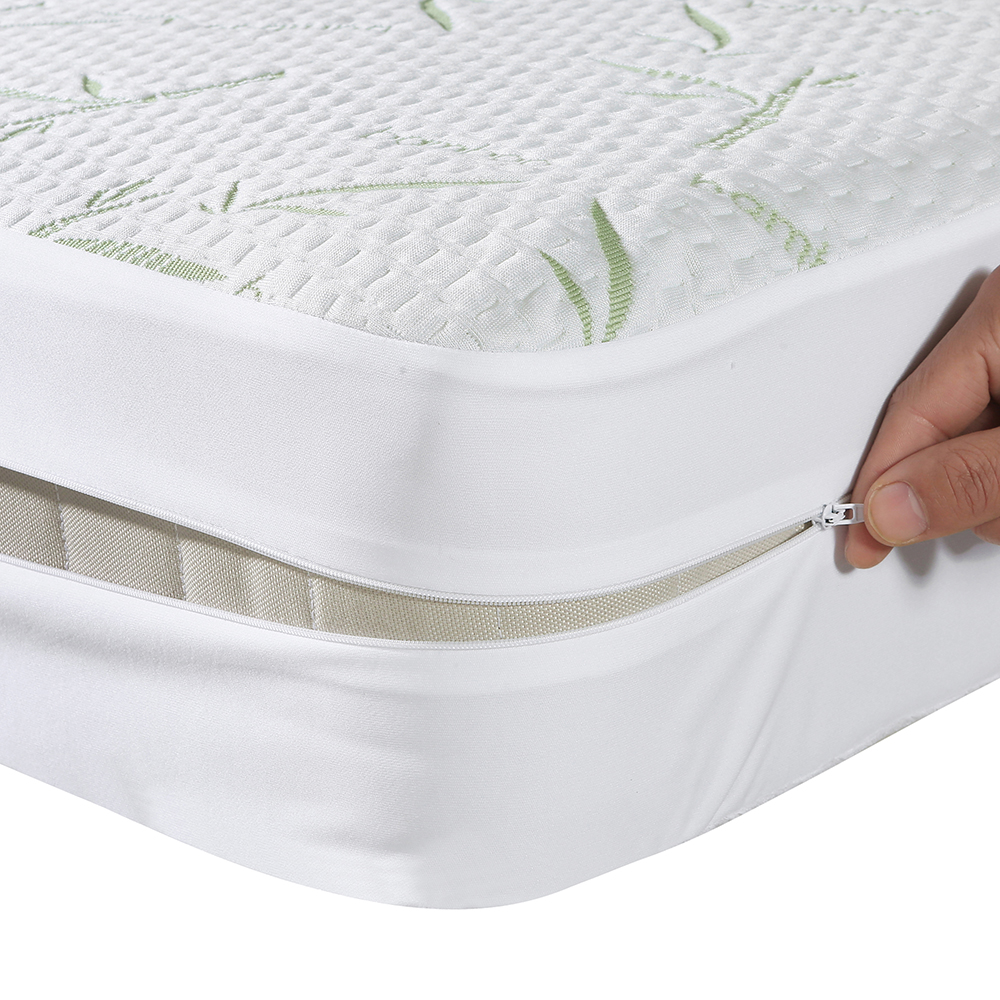 带拉链的竹床垫保护器 - 100％防水和臭虫大号的冷却床垫盖 - 超柔软的jacquard织物透气噪音无噪音床垫盖 - 拉链床垫Encasem